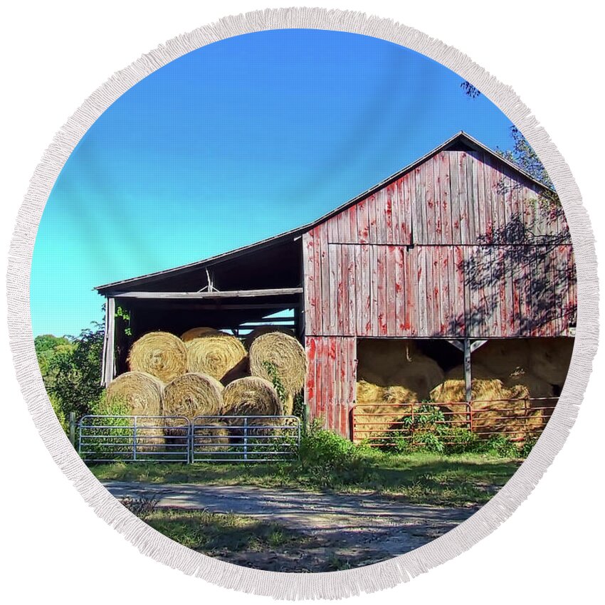 Hdr Photography Round Beach Towel featuring the photograph Tennessee Hay Barn by Richard Gregurich