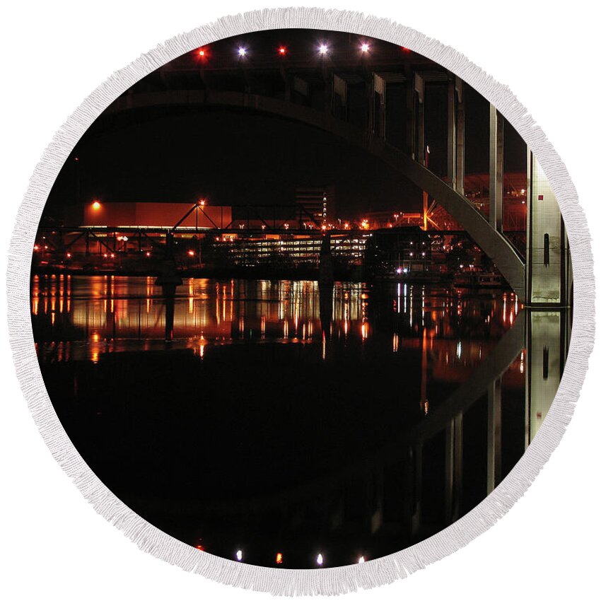 Tennessee Round Beach Towel featuring the photograph Tennessee River in Lights by Douglas Stucky