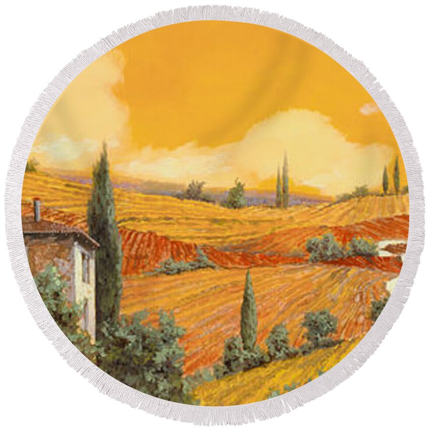 Tuscany Round Beach Towel featuring the painting la terra di Siena by Guido Borelli