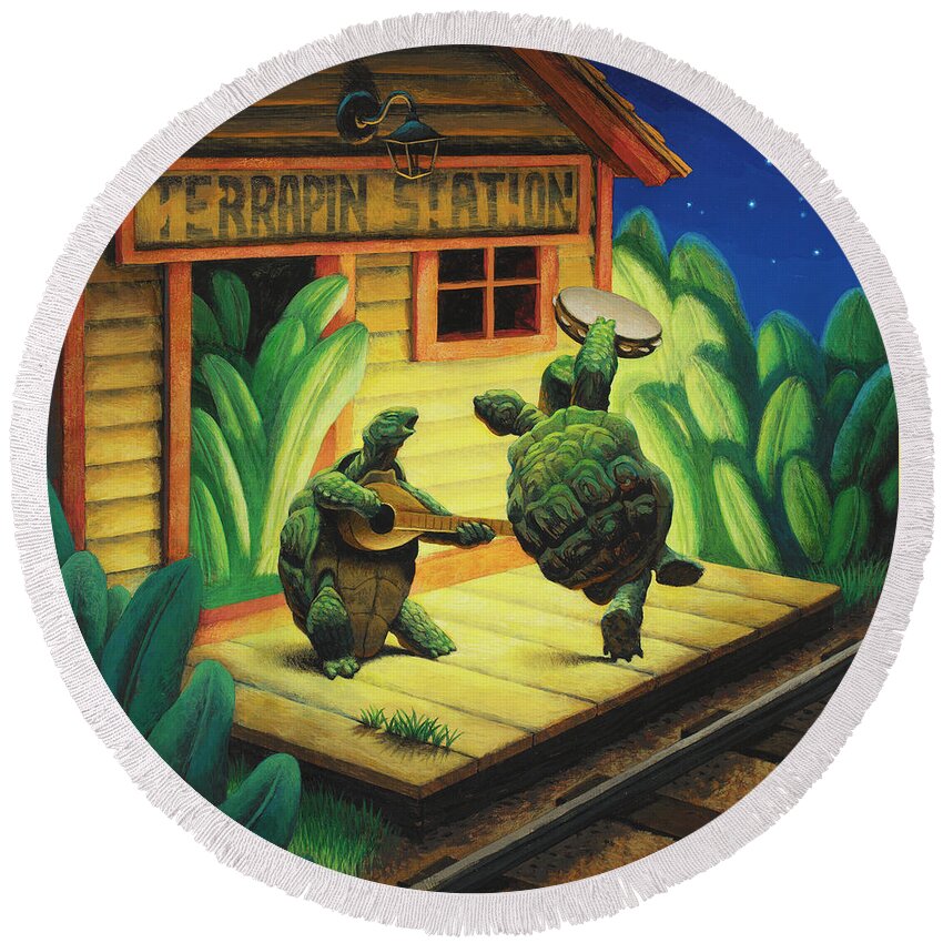 Terrapin Round Beach Towel featuring the painting Terrapin Station by Chris Miles