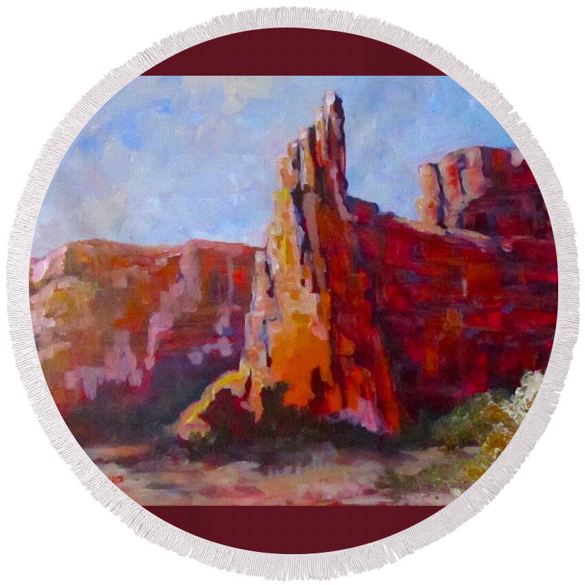 Desert Round Beach Towel featuring the painting Terry's Canyon by Barbara O'Toole