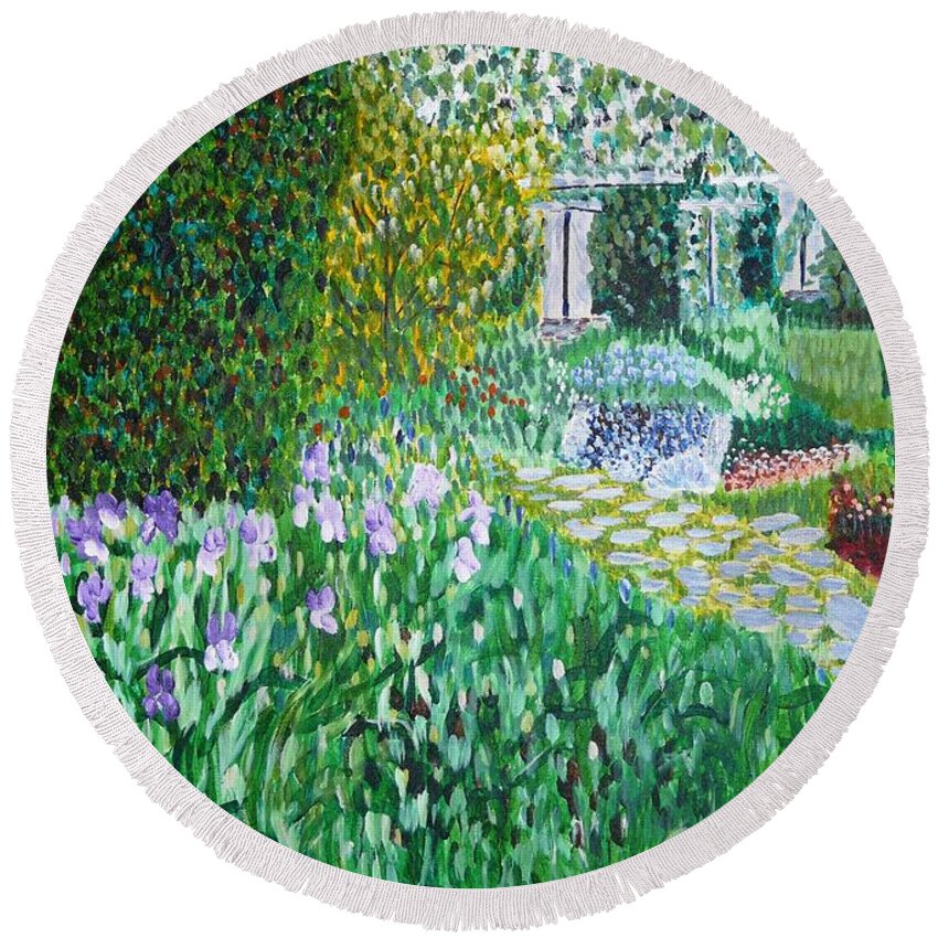 Landscape Round Beach Towel featuring the painting Tete d'Or Park Lyon France by Valerie Ornstein