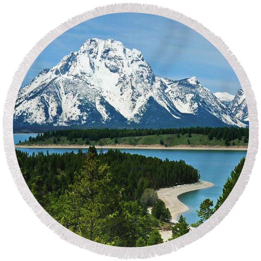 Grand Teton National Park Round Beach Towel featuring the photograph Teton Spring by Greg Norrell
