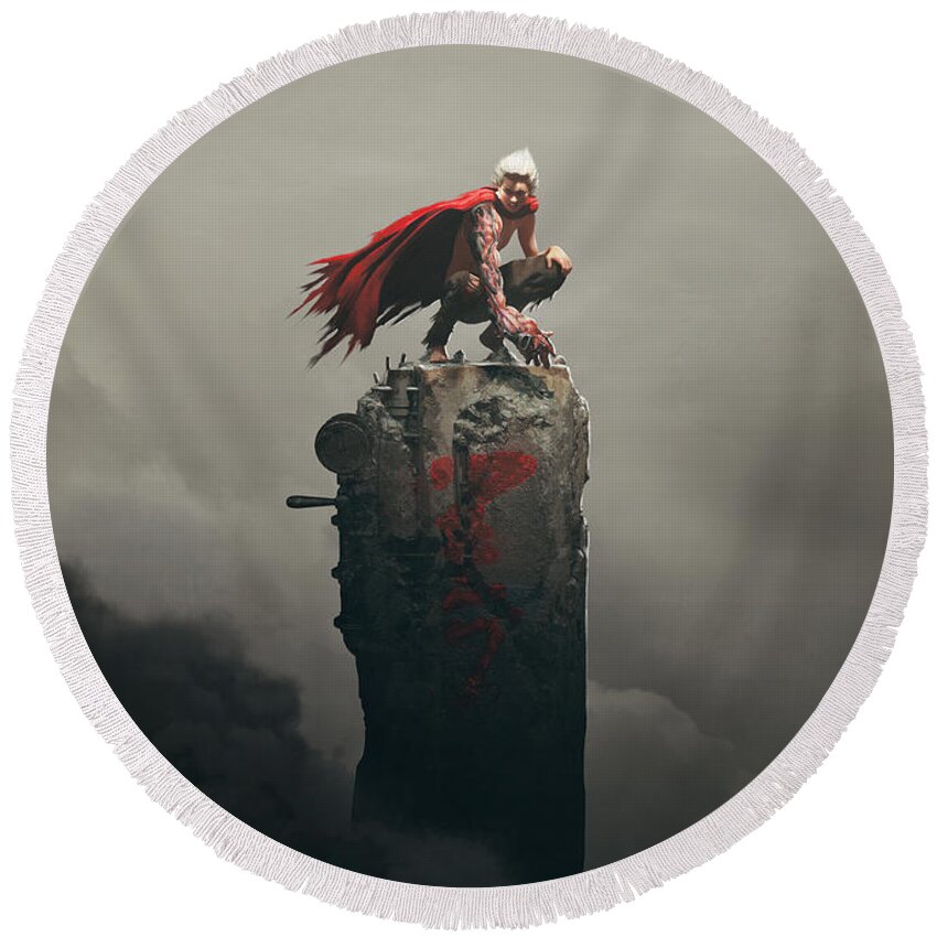 Akira Round Beach Towel featuring the painting Tetsuo Shima by Guillem H Pongiluppi