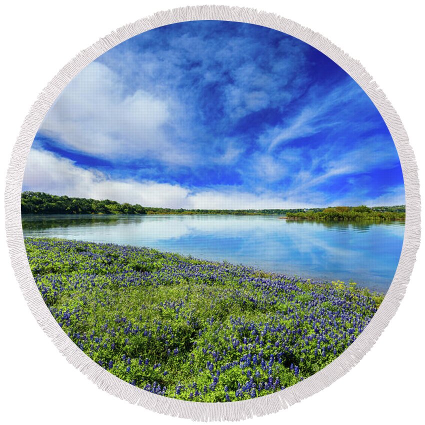 Austin Round Beach Towel featuring the photograph Texas Bluebonnets by Raul Rodriguez