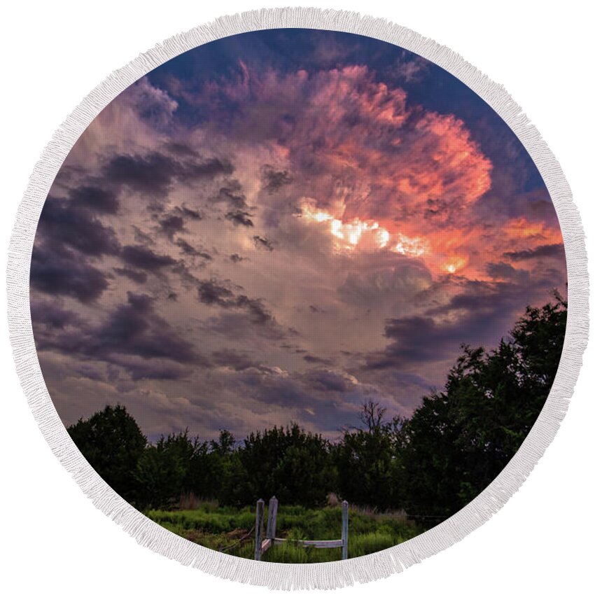 Hdr Round Beach Towel featuring the photograph Texas Sunset by Ross Henton