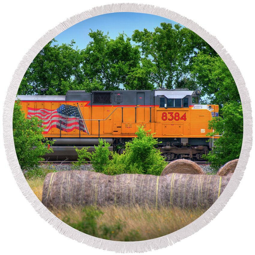 Texas Train Round Beach Towel featuring the photograph Texas Train by Kelly Wade