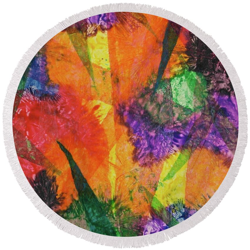 Colors Round Beach Towel featuring the mixed media Texture Garden by Michele Myers