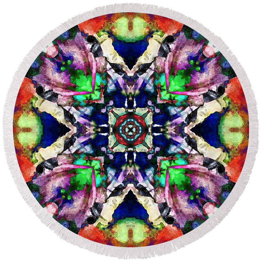 Colorful Round Beach Towel featuring the digital art Textured Balance of Colors by Phil Perkins