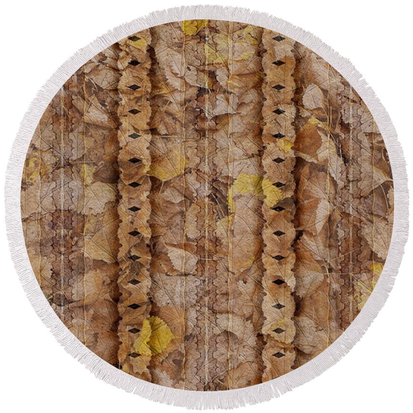 Patterns Round Beach Towel featuring the digital art Textured Leaves by Susan Kinney