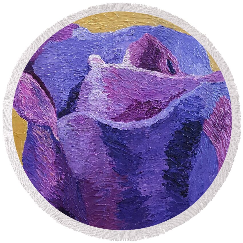 Purple Round Beach Towel featuring the painting Textured Rose by Gail Friedman
