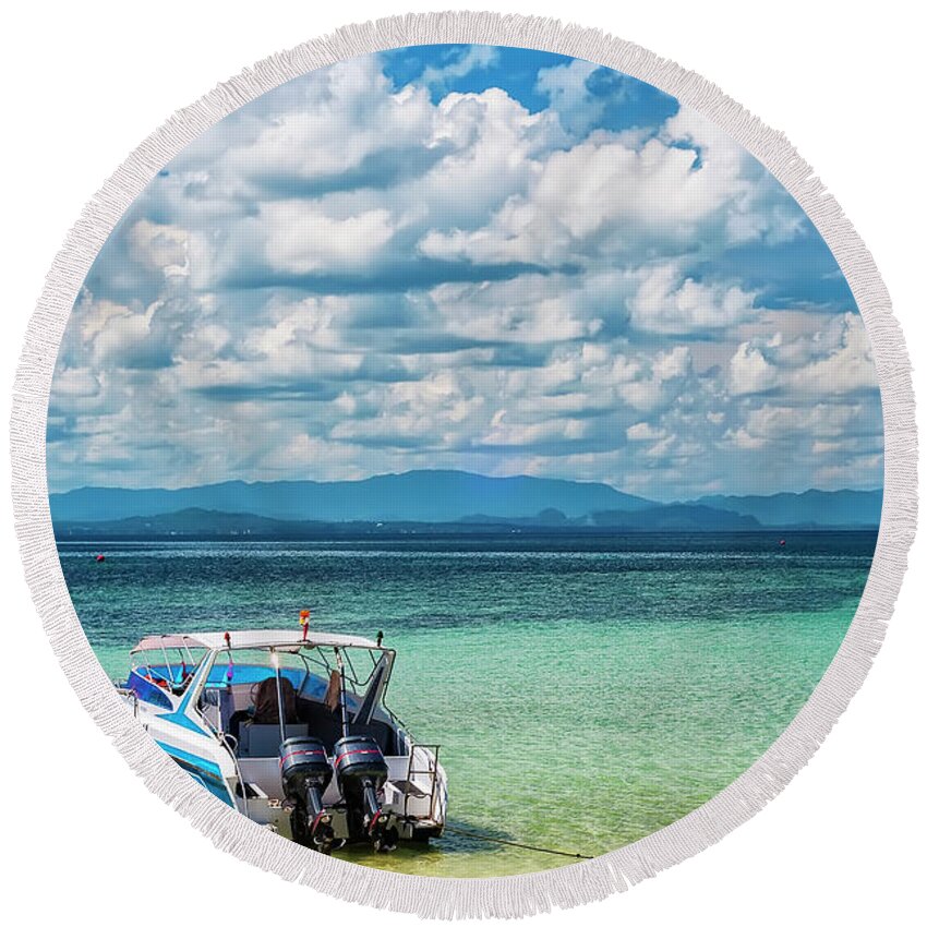Boat Round Beach Towel featuring the photograph Thai Motor Boats by Antony McAulay