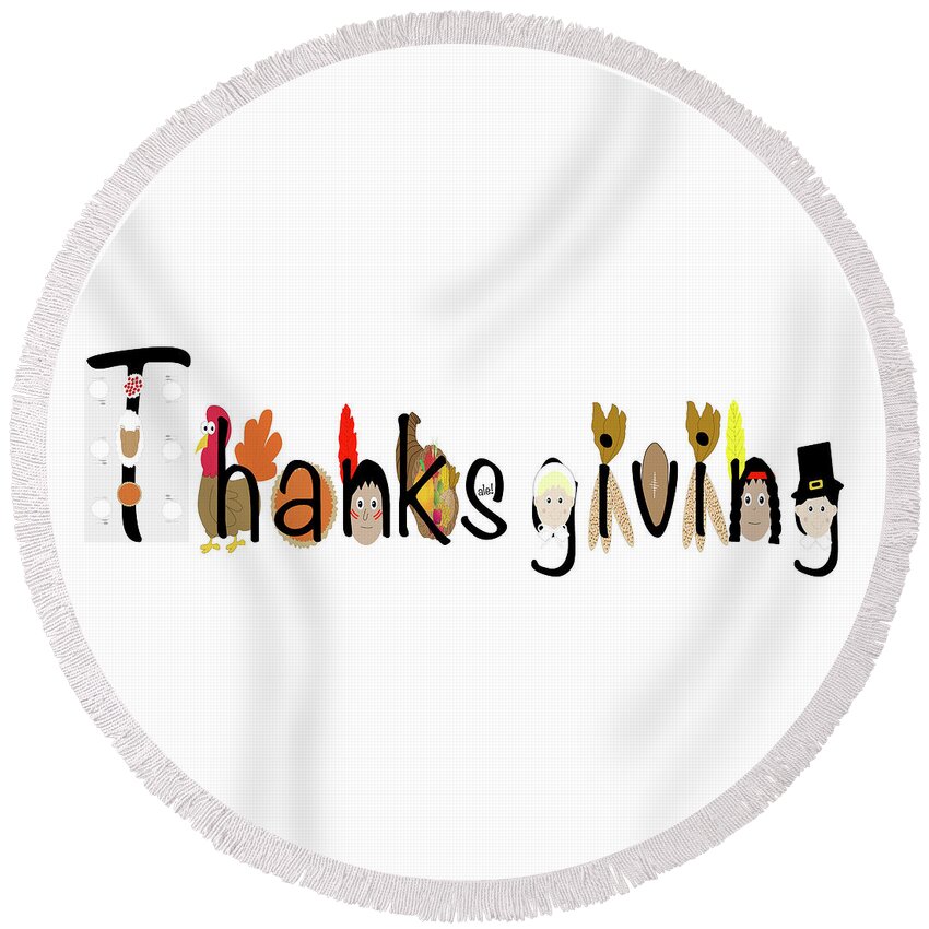 Illustration Round Beach Towel featuring the photograph Thanksgiving illustration by Karen Foley