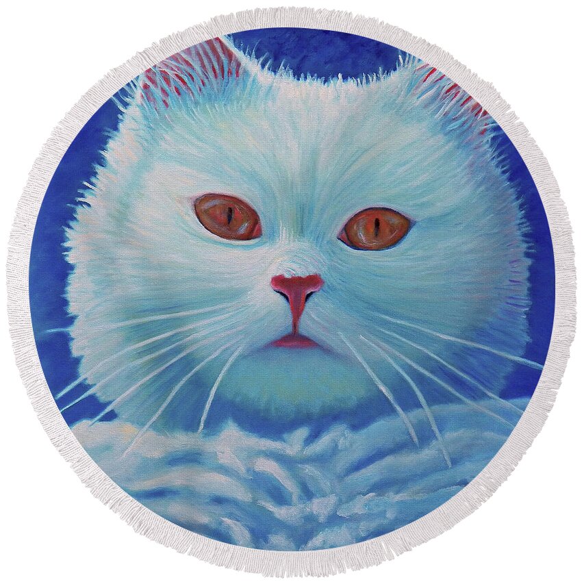 Cat Round Beach Towel featuring the painting That Cat by Brian Commerford