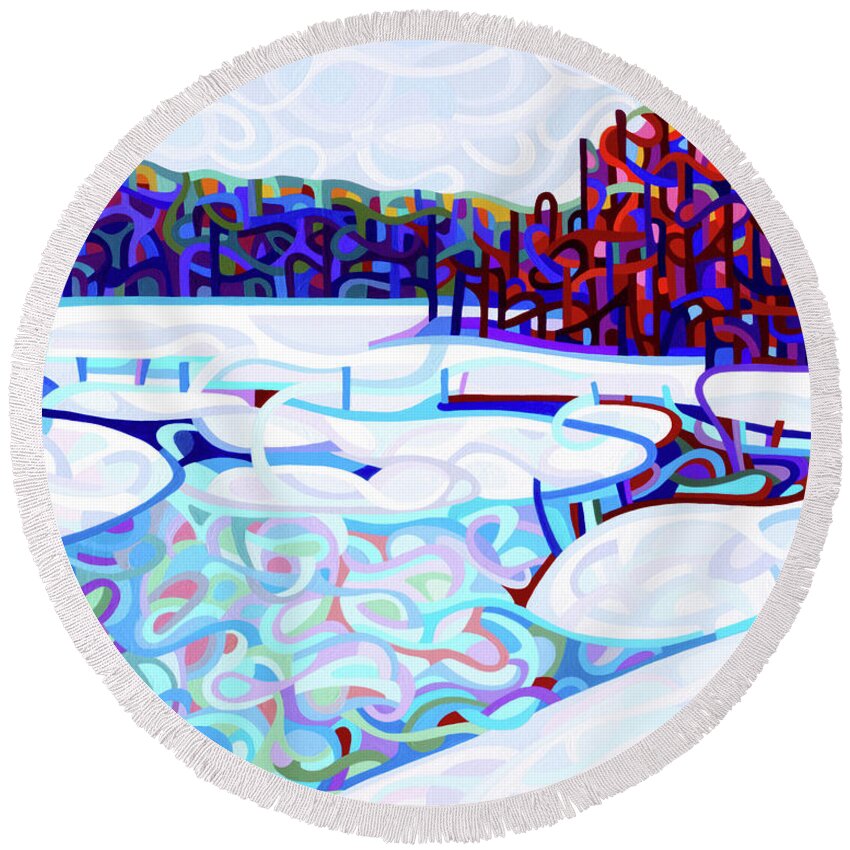 Fine Art Round Beach Towel featuring the painting Thaw by Mandy Budan