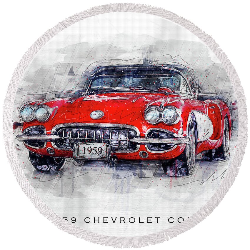 Corvette Round Beach Towel featuring the digital art The 1959 Chevrolet Corvette by Gary Bodnar