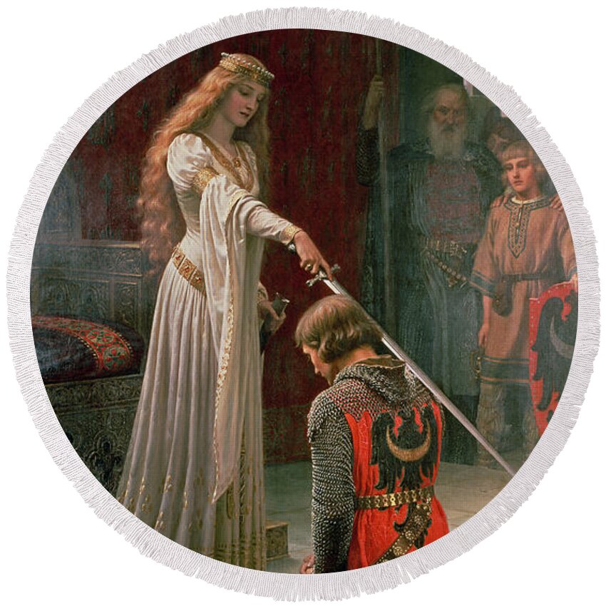 The Round Beach Towel featuring the painting The Accolade by Edmund Blair Leighton