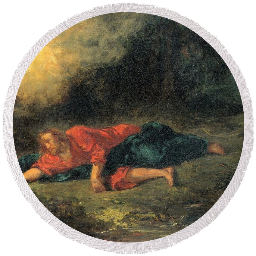 Eugene Delacroix Round Beach Towel featuring the painting The Agony in the Garden by Eugene Delacroix