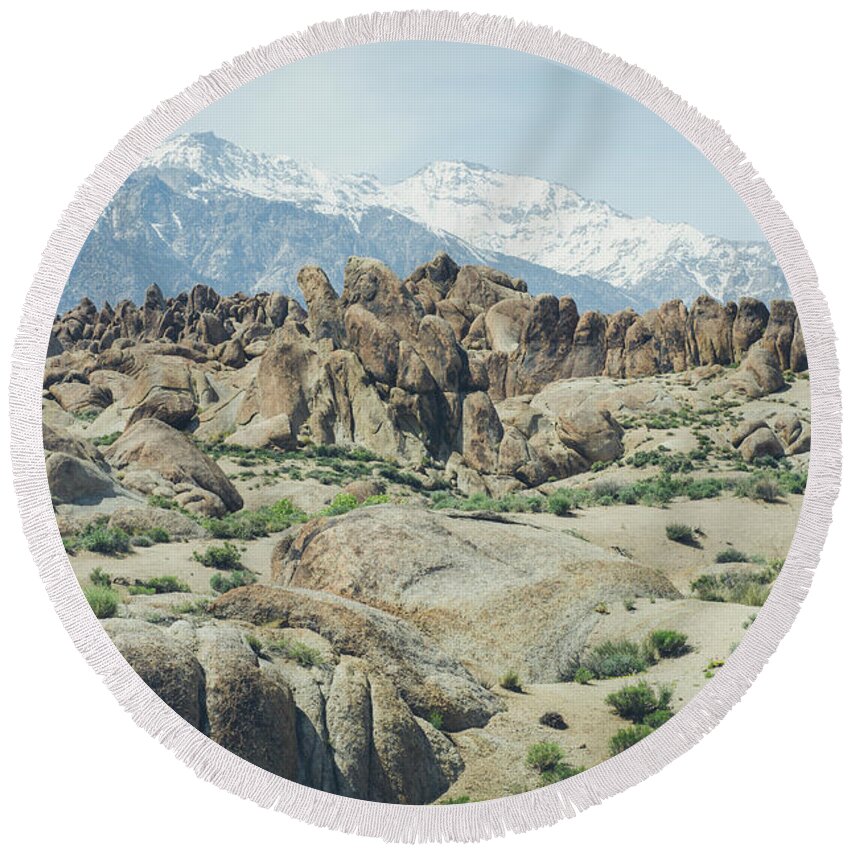 California Round Beach Towel featuring the photograph The Alabama Hills by Margaret Pitcher