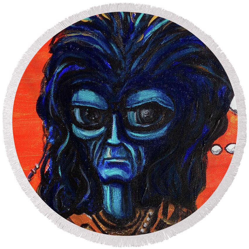 Braveheart Round Beach Towel featuring the painting The Alien Braveheart by Similar Alien