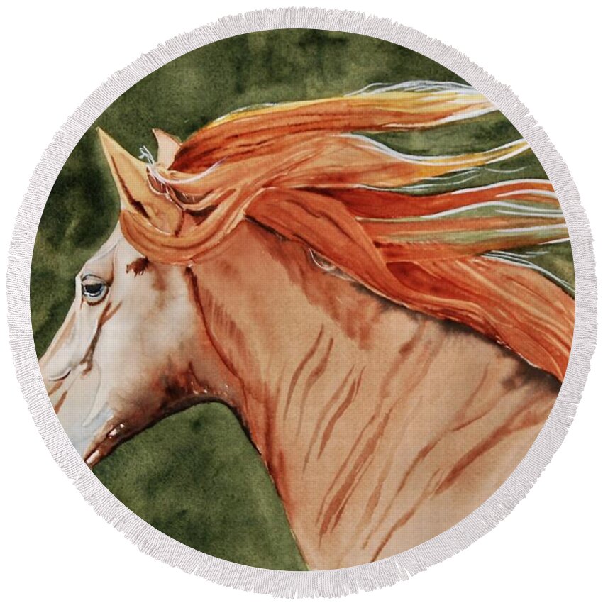 Horse Round Beach Towel featuring the painting The Americano by Sonja Jones