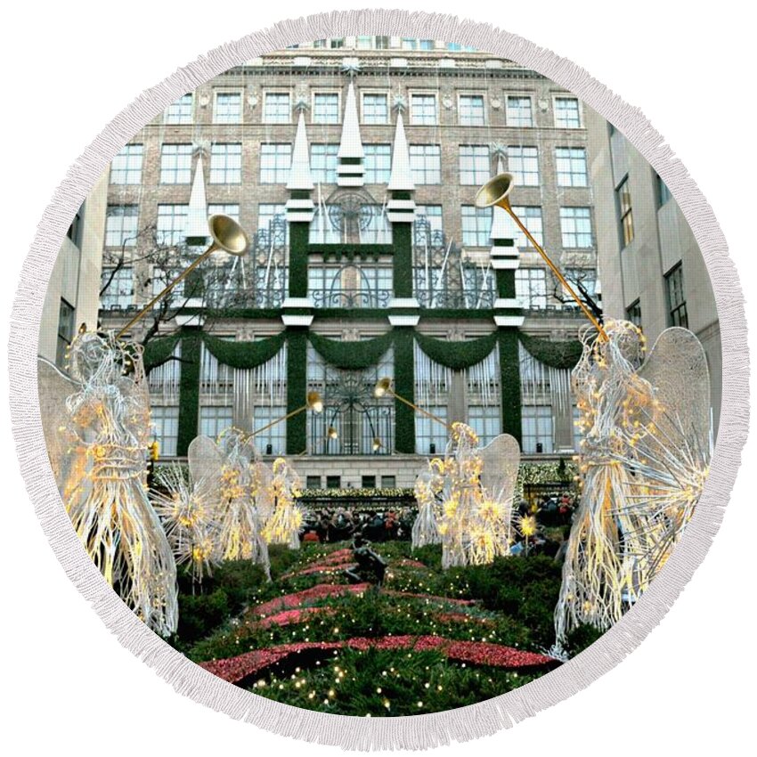 Rockefeller Center Round Beach Towel featuring the photograph The Angels by Diana Angstadt
