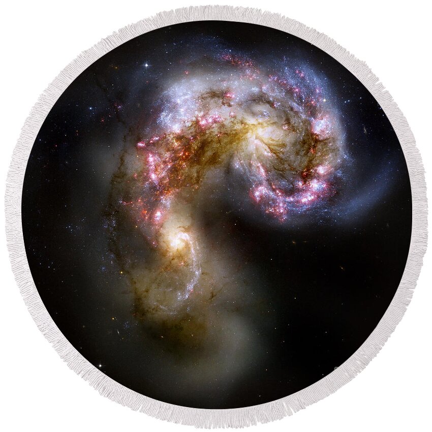 Hubble Round Beach Towel featuring the photograph The Antennae Galaxies - NGC 4038-4039 by Nicholas Burningham