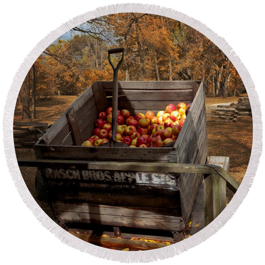 Apple Bin Round Beach Towel featuring the photograph The Apple Bin by Susan Rissi Tregoning