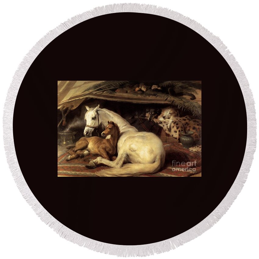Sir Edwin Henry Landseer - The Arab Tent Round Beach Towel featuring the painting The Arab Tent by MotionAge Designs