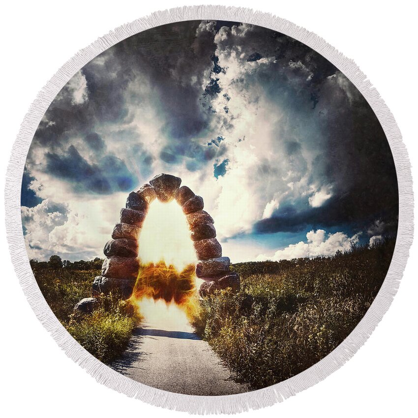 Stone Arch Round Beach Towel featuring the photograph The Arch on the Edge of Forever by Scott Norris