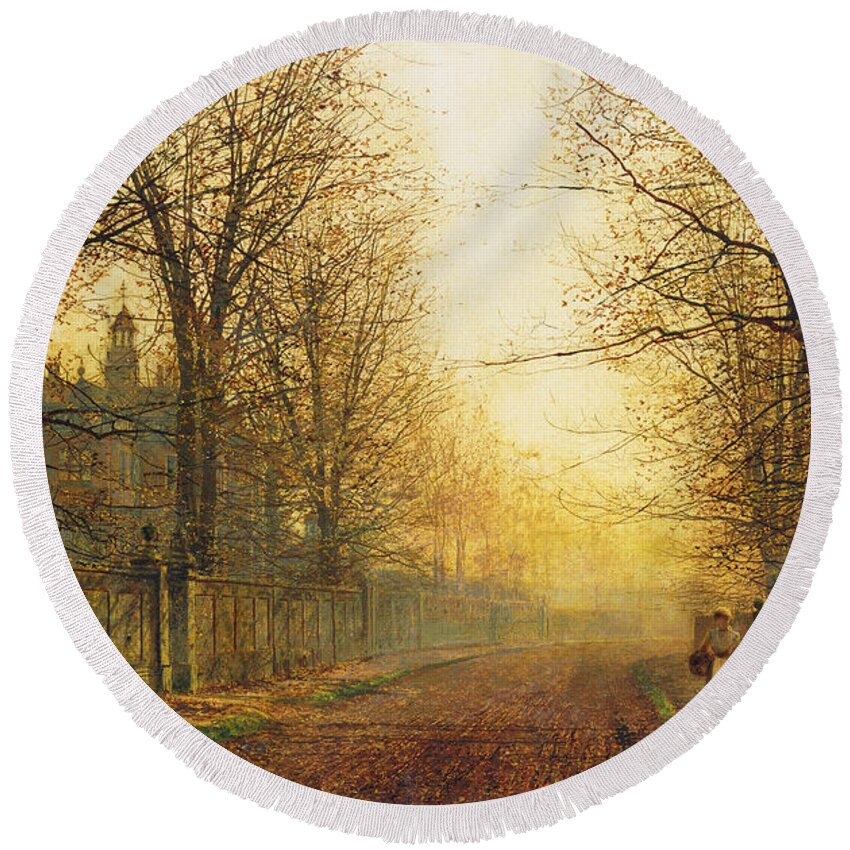 Grimshaw Round Beach Towel featuring the painting The Autumn's Golden Glory by John Atkinson Grimshaw