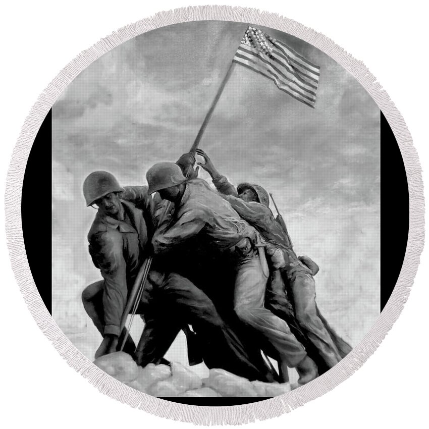 The Battle For Iwo Jima Round Beach Towel featuring the painting The Battle for Iwo Jima by Todd Krasovetz by Todd Krasovetz
