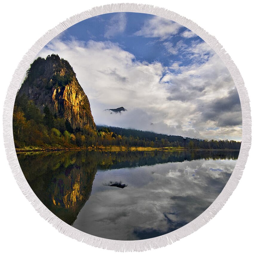 River Round Beach Towel featuring the photograph The Beacon by John Christopher