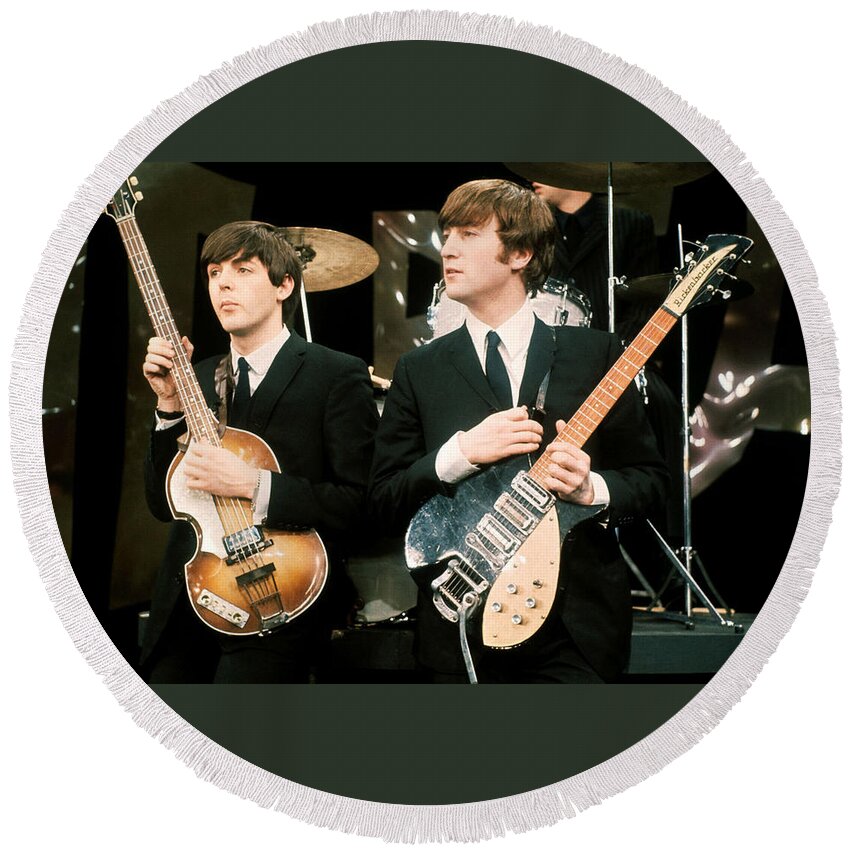 The Beatles Round Beach Towel featuring the photograph The Beatles by Jackie Russo