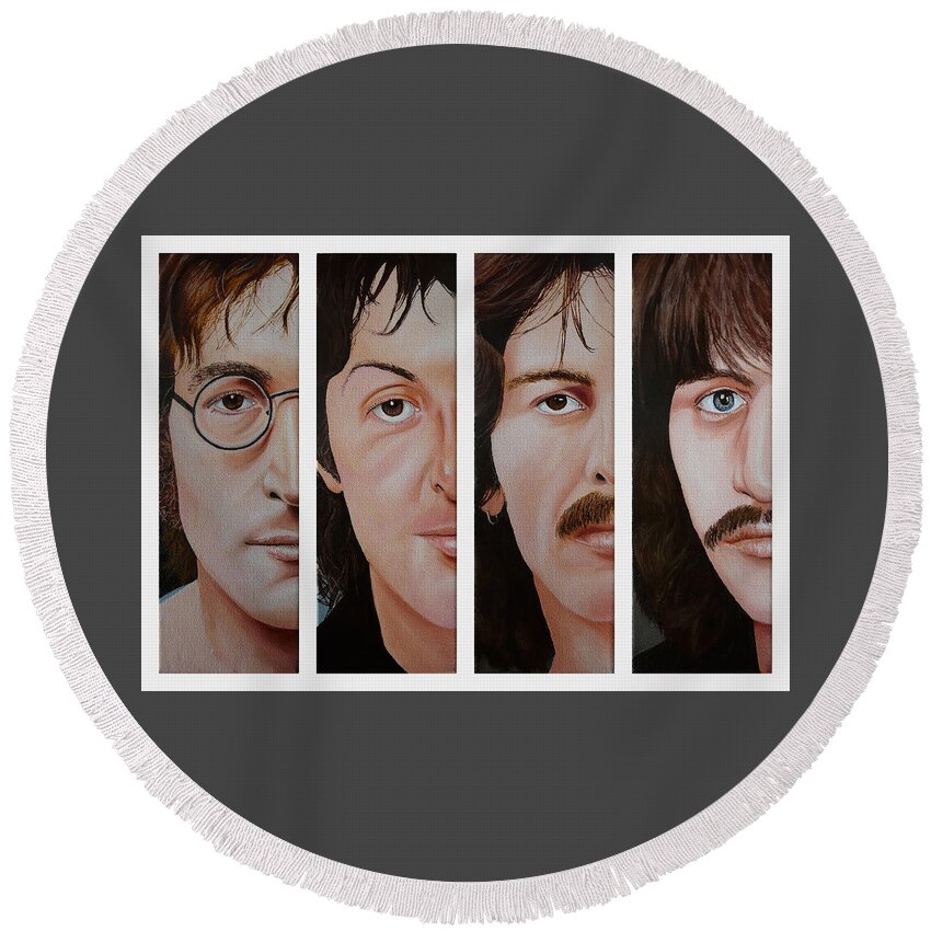 The Beatles Round Beach Towel featuring the painting The Beatles by Vic Ritchey