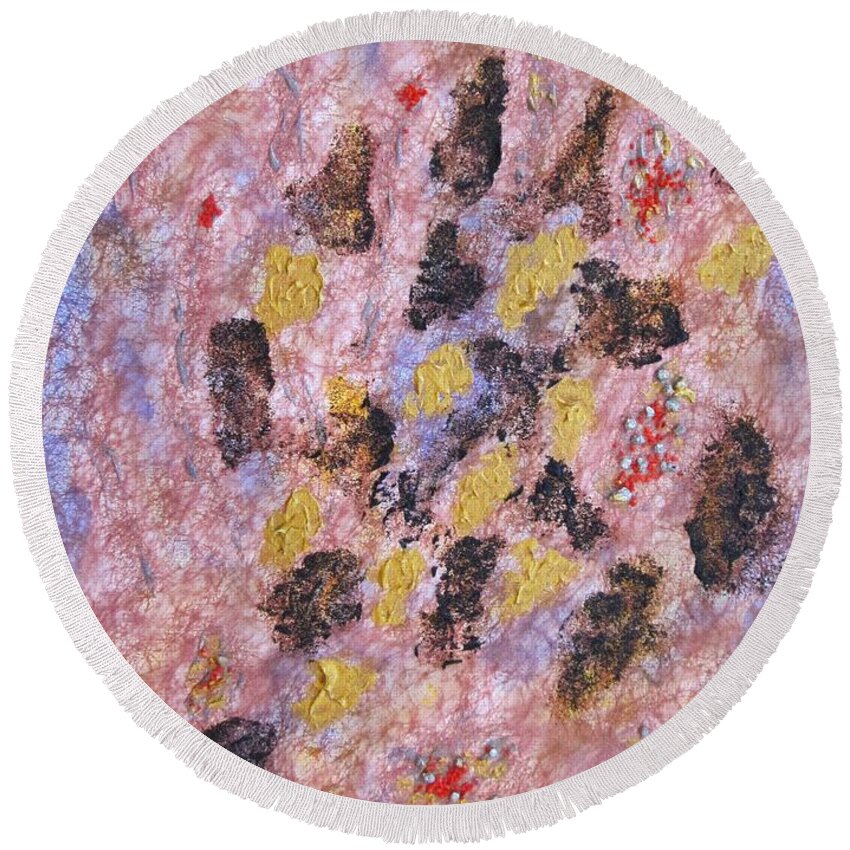 Mixed Media With Textiles Round Beach Towel featuring the painting The beginning of Life by Pilbri Britta Neumaerker