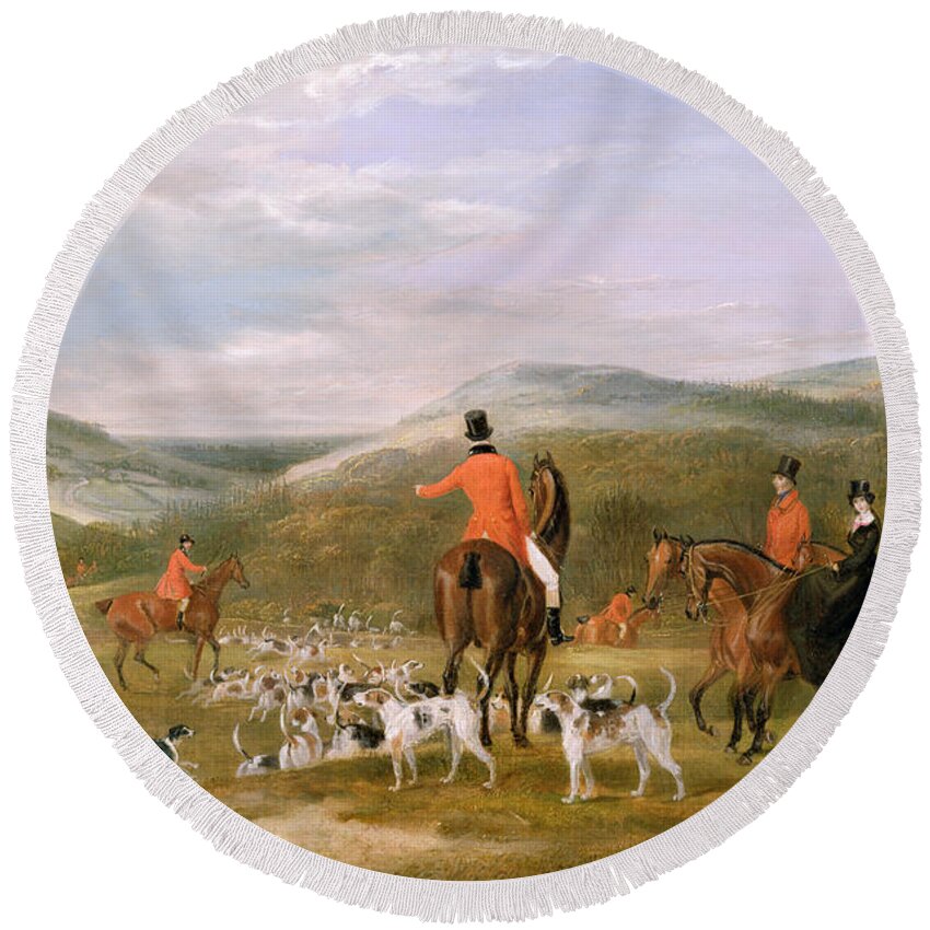 The Round Beach Towel featuring the painting The Berkeley Hunt by Francis Calcraft Turner