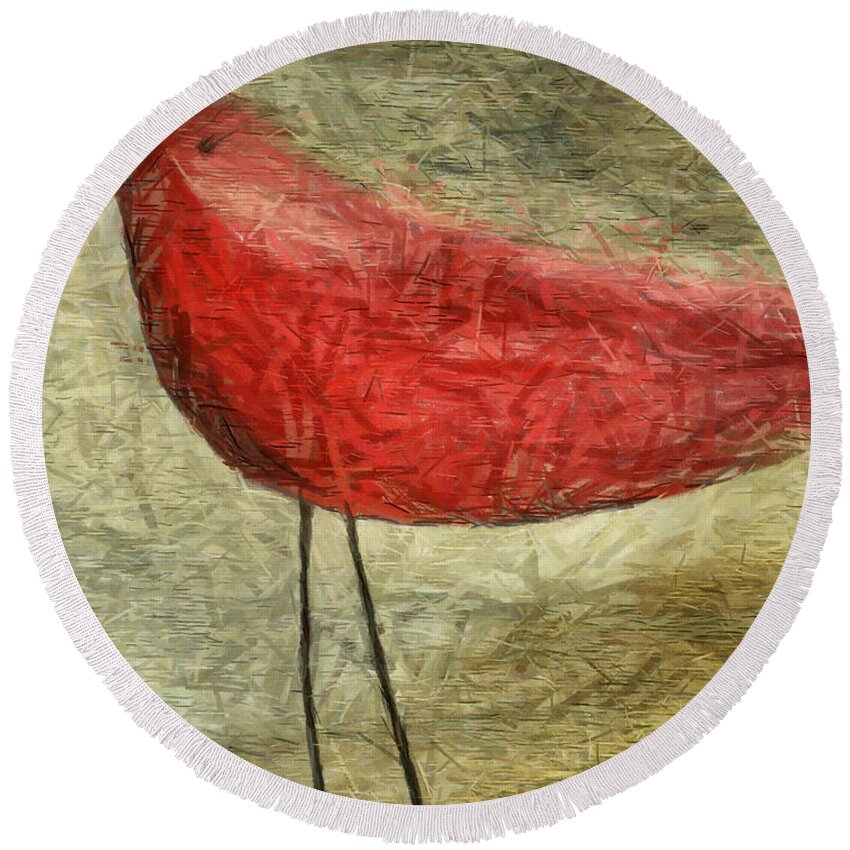 Bird Round Beach Towel featuring the mixed media The Bird - ft06 by Variance Collections