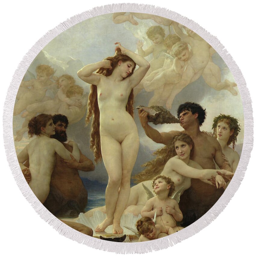 The Round Beach Towel featuring the painting The Birth of Venus by William-Adolphe Bouguereau