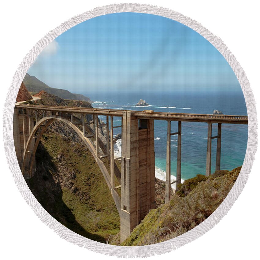 Bixby Bridge Round Beach Towel featuring the photograph The Bixby Bridge by Susan Rissi Tregoning