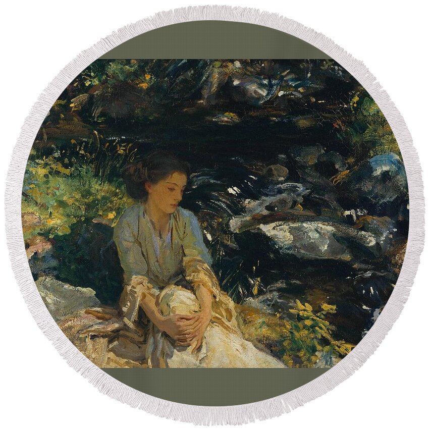 John Singer Sargent 1856�1925  The Black Brook Round Beach Towel featuring the painting The Black Brook by John Singer Sargent