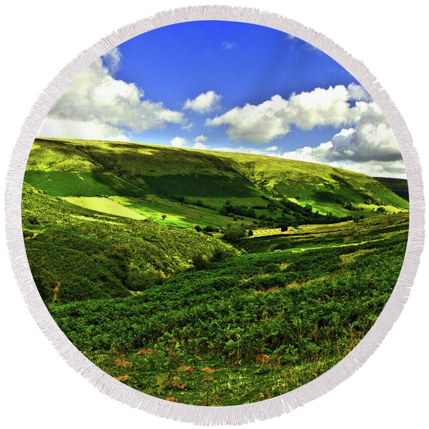 Landscape Round Beach Towel featuring the photograph The Black Mountains of the Welsh Borders by Richard Denyer