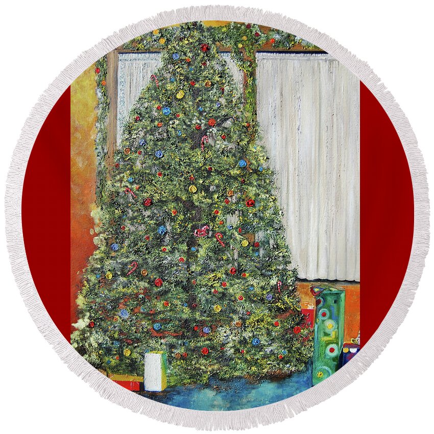 Christmas Tree Round Beach Towel featuring the painting The Blessing/Tree by Anitra Handey-Boyt