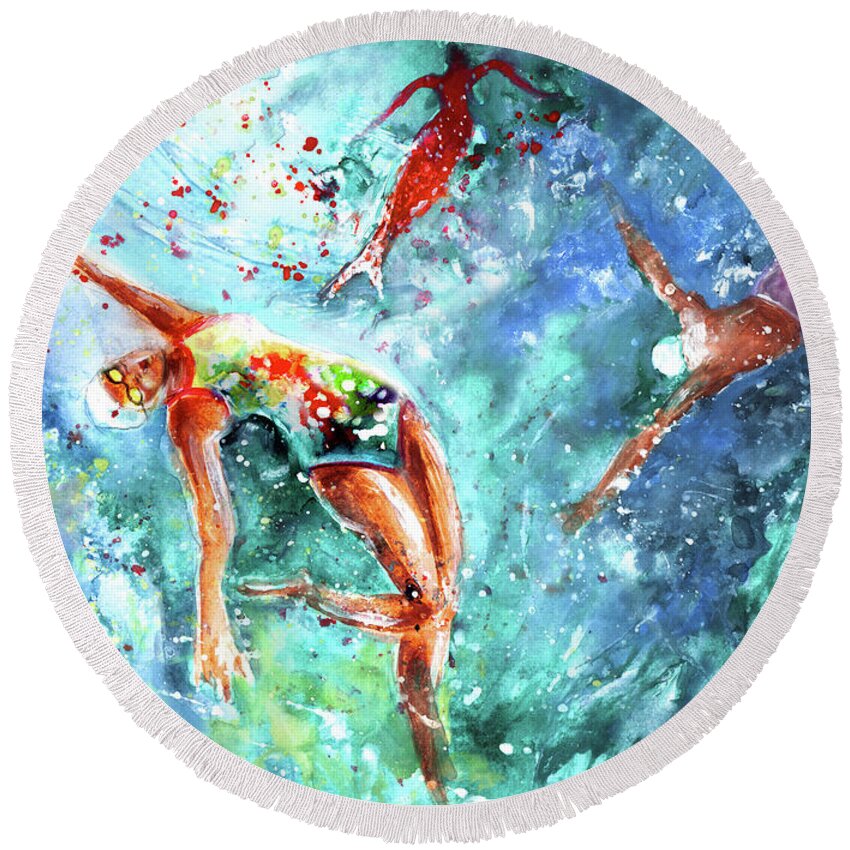 Sports Round Beach Towel featuring the painting The Blood Of A Siren by Miki De Goodaboom