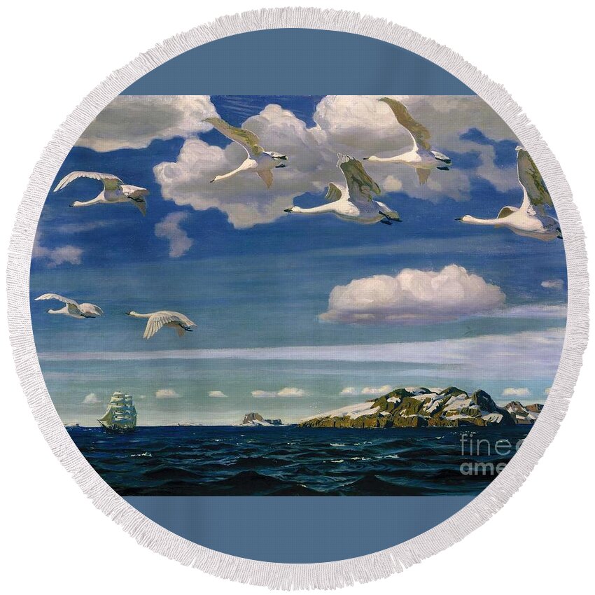 Arkady Rylov Round Beach Towel featuring the painting The Blue Expanse by MotionAge Designs