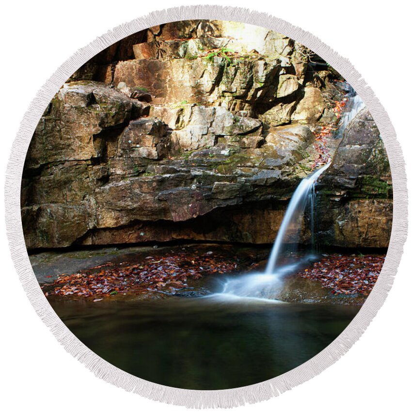Waterfall Round Beach Towel featuring the photograph The Blue Hole in November #2 by Jeff Severson
