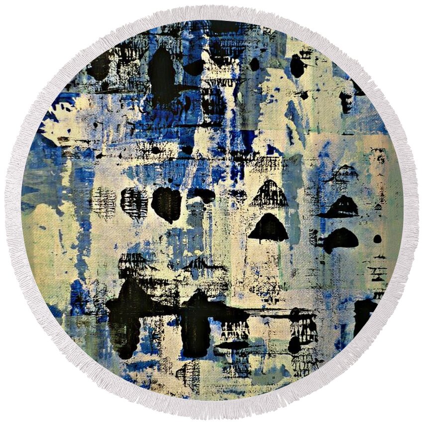 Black And Blue Round Beach Towel featuring the painting The Blues Abstract by 'REA' Gallery