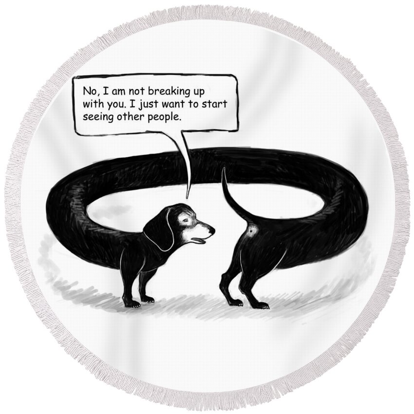 Dog Round Beach Towel featuring the drawing The Break Up by Yom Tov Blumenthal
