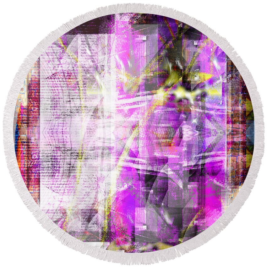 Abstract Round Beach Towel featuring the digital art The Bridge.. by Art Di
