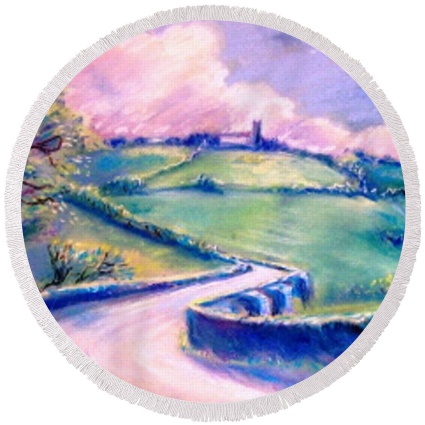 Landscape Round Beach Towel featuring the painting The Bridge Below Hacketstown by Trudi Doyle